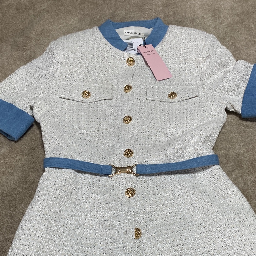 Avec Les Filles White and Blue Mini Dress - Picture 3 of 11